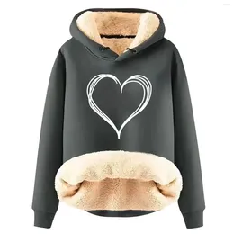 Women's Hoodies Heat Printed Women Thick Fleece Sweatshirt Lined Winter Velvet Warm Pullover HQY09