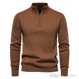 Autumn Winter Designer New European Standing Neck Mens Sweater Half Zipper Solid Colour Knitted Shirt Quality Wear