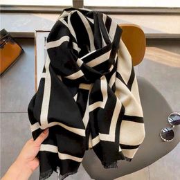 Scarves Scarf Women Luxury Vintage Striped Design Cashmere-like Female Korean Style Knitted Winter Pashmina Shawl