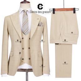 Men's Suits Blazers Cenne Des Graoom 2023 Tailor Made Khaki for Men Slim Fit Jacket Vest Pants 3 Pcs Set Party Groom Business Office Meeting 231214