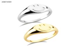 ANDYWEN 925 Sterling Silver Size Pure Happy Face Thick Rings Women Round Fine Jewelry Gift Luxury Jewellry 2106088239871