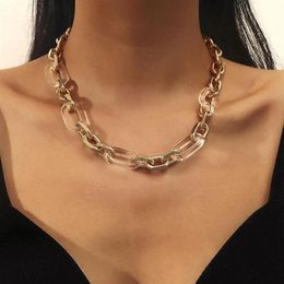 Chains Transparent Resin Double Alloy Metal Short Clavicle Men Thick Jewellery Gold-plated Chain And Women Fashion Necklace Chai P6L2822