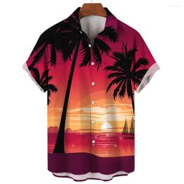Men's Casual Shirts 2024 Hawaiian Beach Shirt Lapel Button Down Short Sleeve Top Harajuku Streetwear Coconut Tree Print T-Shirt