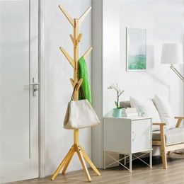 8 Hooks Solid Wood Floor Standing Coat Racks Home Furniture Storage Clothes Hanging Wooden Hanger Bedroom Drying Rack 201218257V