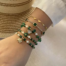 Strand Handmade Green Stone Beaded Bracelet For Women Fashion High Quality Stainless Steel Wrist Jewellery Wholesale