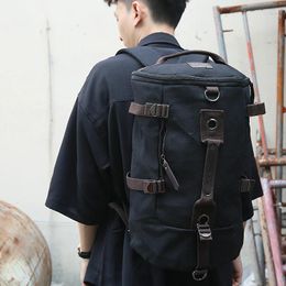 Backpack LEBSGE Men's High Quality Canvas Student School Bag Retro Computer Cylinder Large Capacity Travel