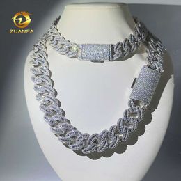 Zuanfa Neuankömmling 18mm 22 mm Mondform Baguette Moissanit Kubanische Verbindung Kette Eis aus Sterling Silber Miami Kette Halskette