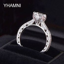 YHAMNI Brand Jewelry Original Solid 925 Sterling Silver Ring 1 ct SONA CZ Diamond Women Engagement Rings JZ072268B