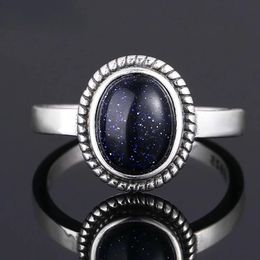 Wedding Rings 925 sterling silver ring natural 8x10MM oval blue sandstone ring mens gift luxury Jewellery wholesale 231213