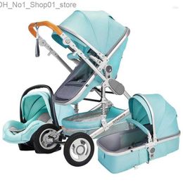 Strollers# Strollers Baby Stroller 3 In 1 With Car Seat Luxury Multifunctional Carriage Blue Folding High Landscape Born Q231215