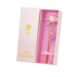 Wedding Anniversary Valentines Day Gift 24k Rose Flowers with Gift Box for Bridesmaid Mothers Day Birthday Party Supplies3022