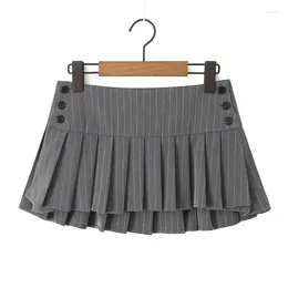 Skirts YENKYE Y2K Pinstripe Pleated Mini Skirt Women Sexy Low Waist Short Skater Jupe