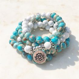 SN1101 Howlite Jasper Mala Bracelet 108 Beads Mala Wrap Bracelet or Necklace Reiki Rosary Prayer Lotus Bracelet 297L