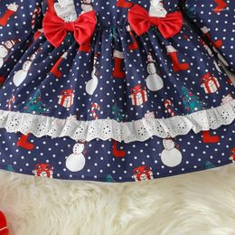 Girl Dresses Toddler Kids Baby Christmas Dress Snowman Print Round Neck Long Sleeve Lace Ruffled A-Line