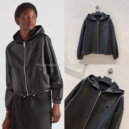 Prrra Brands Womens Leather Coats Designer Women's Leather Jackets Top Quality Luxury Design Ladies Fashion Casual Hooded Coats Outerwear Black Beige star1922