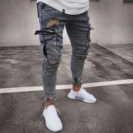 Men's Jeans Mens Stretchy Skinny Ripped Men Side Pocket Washed Slim Denim Pants Biker Fashion Sweatpants Hip Hop Trousers Jogger 231213