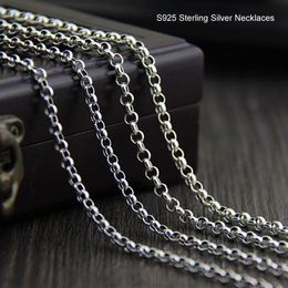 S925 Sterling Silver Chain Vintage Thai Silver Necklace O Circle Chains For Men Women Fine Jewellery 3 5mm 4mm 45cm-80cm272E