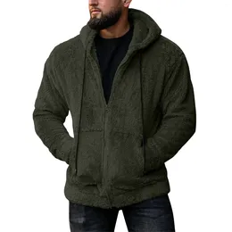 Men's Jackets Fall Winter Hoody Coat Double Sided Plush Casual Loose Thermal Hooded Solid Colour Zipper Pocket S-3xl