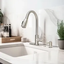 Kitchen Faucets Faucet Pull Down Sink With Soap Dispenser Satin Nickel