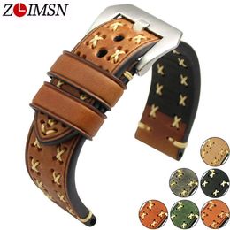 Zlimsn Thick Real Genuine Leather Watch Strap 26mm 24mm 22mm 20mm Watch Band Silver Watches Wristband For Panerai Watchbands T1906235A