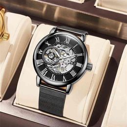 MGORKINA Mechanical Watch Men Automatic Steampunk Mens Skeleton es Black Transparent Vintage Sport Male Wristwatches 210707239z