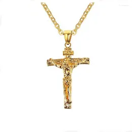 Pendant Necklaces 1pc Vintage Stainless Steel Jesus Cross Necklace For Women Men Religion Christian Jewellery Gifts