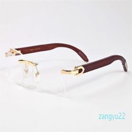 Whole-Fashion Sunglasses Gold Metal Frame Clear Lens Wood Sunglasses Glasses For Mens Rimless Buffalo Horn Sun glasses With Bo260i