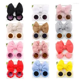 Hair Accessories Children Baby Girls Sunglasses Band Set Solid Colour Cartoon Glasses Knot Bow Headband Po Props Gifts Dropship