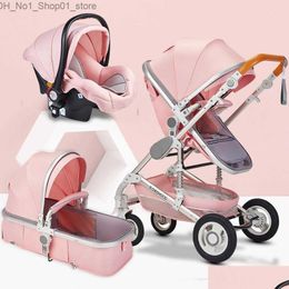 Strollers# Strollers High Landscape Baby Stroller 3 In 1 Mom Pink Travel Pram Carriage Basket Car Seat And Trolley Drop Delivery Kids Maternity Dhmeu Q231215