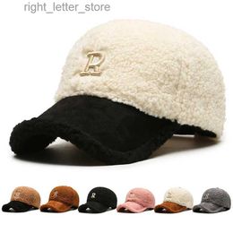 Ball Caps 2023 Trendy Big Letter Embroidery Men Winter Hats White Brown Lambswool Baseball Cap For Women Warm Plush Trucker Hats Gorras YQ231214