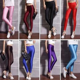 Women's Legging' Bottoms High Waist Tights Stretch Candy Colour Legwear Stockings Thin Sports Glossy pants YF001 231214