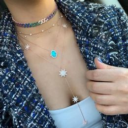 micro pave cz sparking star north star charm long women chain necklace Y lariat summer sexy women fashion star design jewelry325B