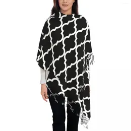 Berets Black And White Moroccan Tassel Scarf Women Soft Morroccan Geometric Abstract Shawl Wrap Ladies Winter Scarves
