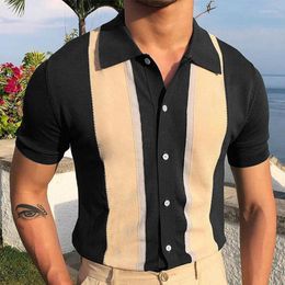 Men's Polos 2023Spring And Summer Pullover Polo Contrast Short Sleeve T-shirt Single Breasted Cardigan Knitted Shirt Fashion Tops