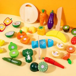 Kitchens Play Food Pretend Toy Wooden Simulation Kitchen House Montessori Educational For Children Kids Gift Cutting Fruit Vegetable Set 231213