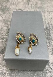 Brand Yellow Gold Colour Fashion Jewellery Woman Pearls Earrings Evil Eyes Party High Quality Vintage Drop Pearls Stud Earrings6473982