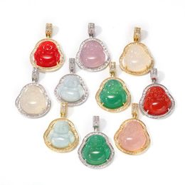 Hip Hop Iced Out Buddha Pendant Necklaces For Women Gold Silver Color Colored Gem Necklace Fashion Jewelry Drop 2051