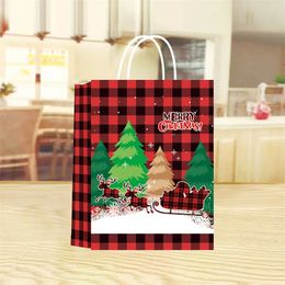 Christmas Decorations 12Pcs/set Christmas Gift Bag Large Capacity Kraft Paper Shopping Christmas Eve Candy Gift Paper Bag Cookie Xmas Packaging Bag 231214