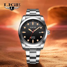 Wristwatches LIGE Luxury Vintage Quartz Men Watches TOP Brand Sport Business 50M Diving Date Wristwatch reloj hombre Gift lume Watch 231214