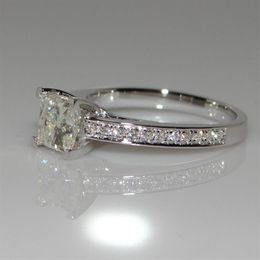 18k white gold princess diamond ring four-claw square diamond ring female models wedding simple ring retail whole2244