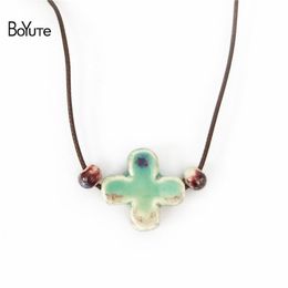 BoYuTe New 5Pcs Chinese Porcelain Ceramic Pendant Cross Necklace Women Ethnic Jewelry Women's Accessories Independent packing271l