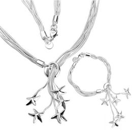 Classical Women Jewellery Sets 925 Sterling Silver 5pcs Sea-Stars Necklace & Bracelet Fashion Costume Set Necklaces Bracelets317f