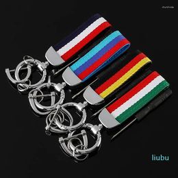 Keychains 2023 German Italian British Treasure Model Flag Tricolour Ribbon Car Metal Key Chain Bag Pendant