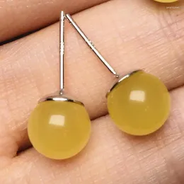 Stud Earrings Natural Amber Beads Earring 925 Sterling Silver Russian Ball Women Fine Jewelry Gemstone Accessories