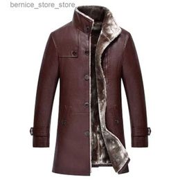 Men's Fur Faux Fur Long Standing Collar Mens Leather Coat Thickening Fur Coat Winter Male Fashion Warmth Overcoat Larger Size Jaqueta De Couro Q231212