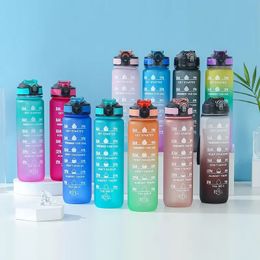 Water Bottles 1 Litre Water Bottle with Straw Plastic Frosted Cup with Time Marker for Girls Kawaii Portable Travel Outdoor Sport Fitness Cups 231213