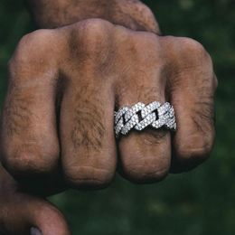 2021 Whole High Quality Hip Hop Men Jewellery Micro Pave 5A CZ Iced Out Bling Cuban Link Chain Band Finger Rings Drop Ship2592