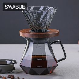 Coffee Philtres Swabue Glass Coffee Pot Pour Over Diamond Shape Smoky Grey Coffee Maker Set Filtration Kits Sharing Kettle Philtre Cup Set 231213