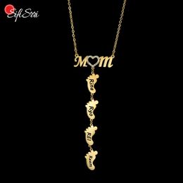 Pendant Necklaces Sifisrri Personalised Engrave Family Mom Zircon Heart Names Necklace for Women Stainless Steel Choker Chain Jewellery Gift 231213