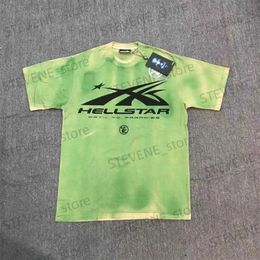 Men's T-Shirts 2023 Hellstar Green Tie Dye Vintage Wash Simple Letter Printing 1 1 Label High Quality Round Neck Top T-shirt Short Sleeve T231214